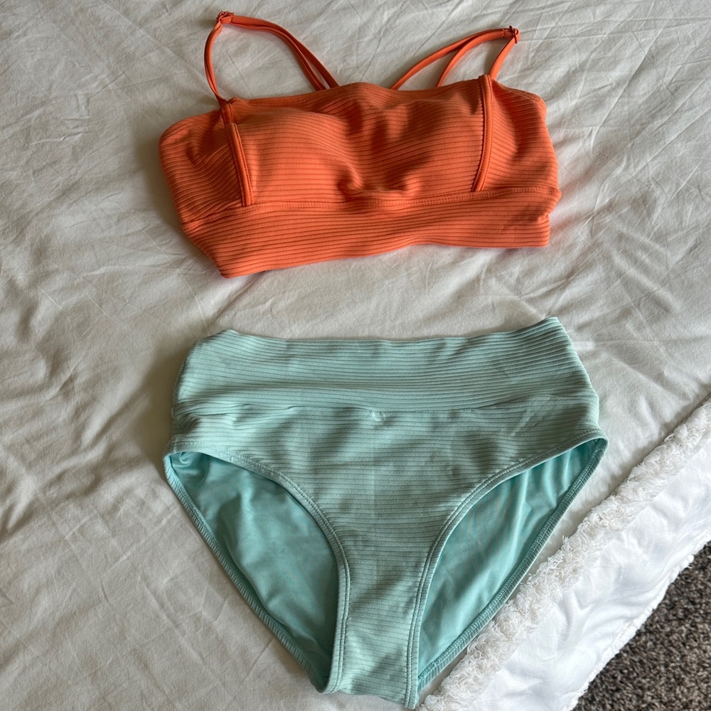 Orange and Mint Ribbed Bikini Set